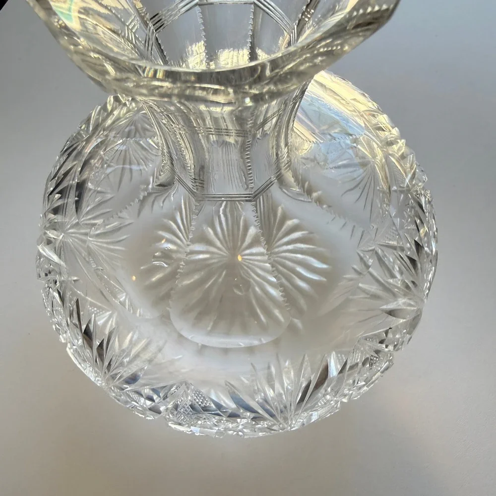 Antique American Brilliant Hand Cut Crystal Decanter Starburst Pinwheel Squat